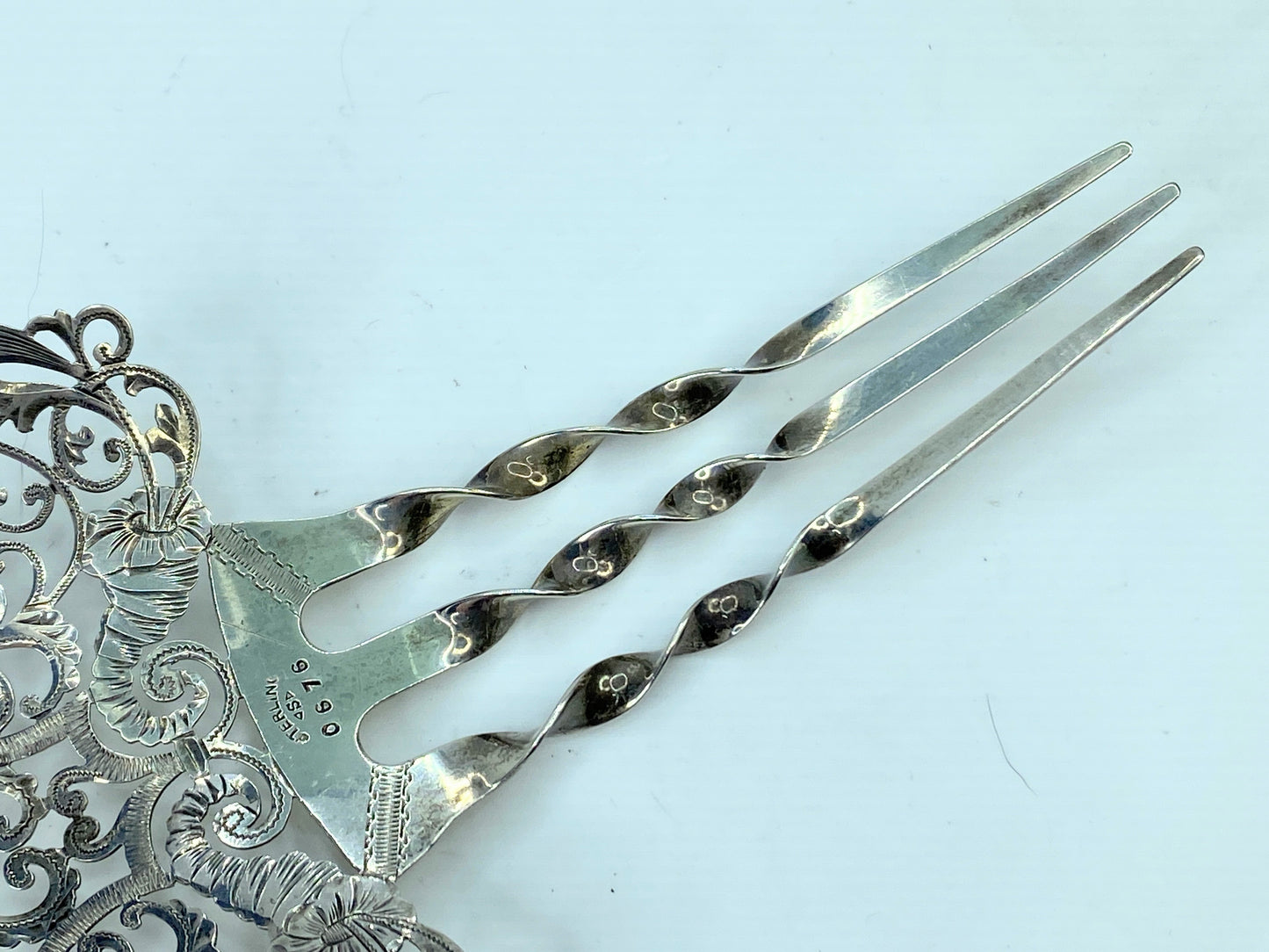 Victorian Hair Comb Sterling Silver Finely Pierced Hair Accessory 5 3/8" SS108