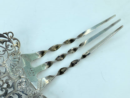 Victorian Hair Comb Sterling Silver Finely Pierced Hair Accessory 5 3/8" SS108