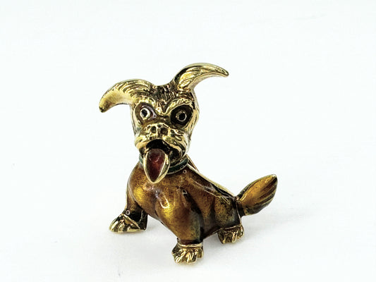 A fine 14K yellow gold enamel dog brooch 7.7g JR9393