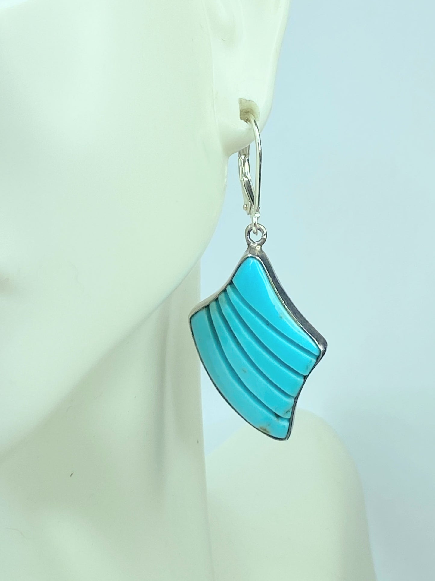 Handmade Sterling 925 natural Turquoise free from design earrings. 10.2g JR9170