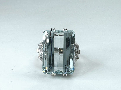 Mid-Century Platinum 19.50 Carat Aquamarine and Diamond Ring 11.4g s6.75 JR9394