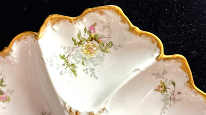 Antique French T&V Limoges Oyster Plate Hand Painted Floral Gold A891