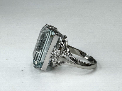 Mid-Century Platinum 19.50 Carat Aquamarine and Diamond Ring 11.4g s6.75 JR9394