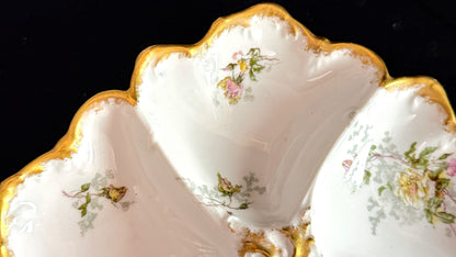 Antique French T&V Limoges Oyster Plate Hand Painted Floral Gold A891