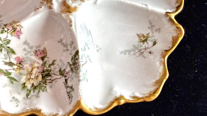 Antique French T&V Limoges Oyster Plate Hand Painted Floral Gold A891