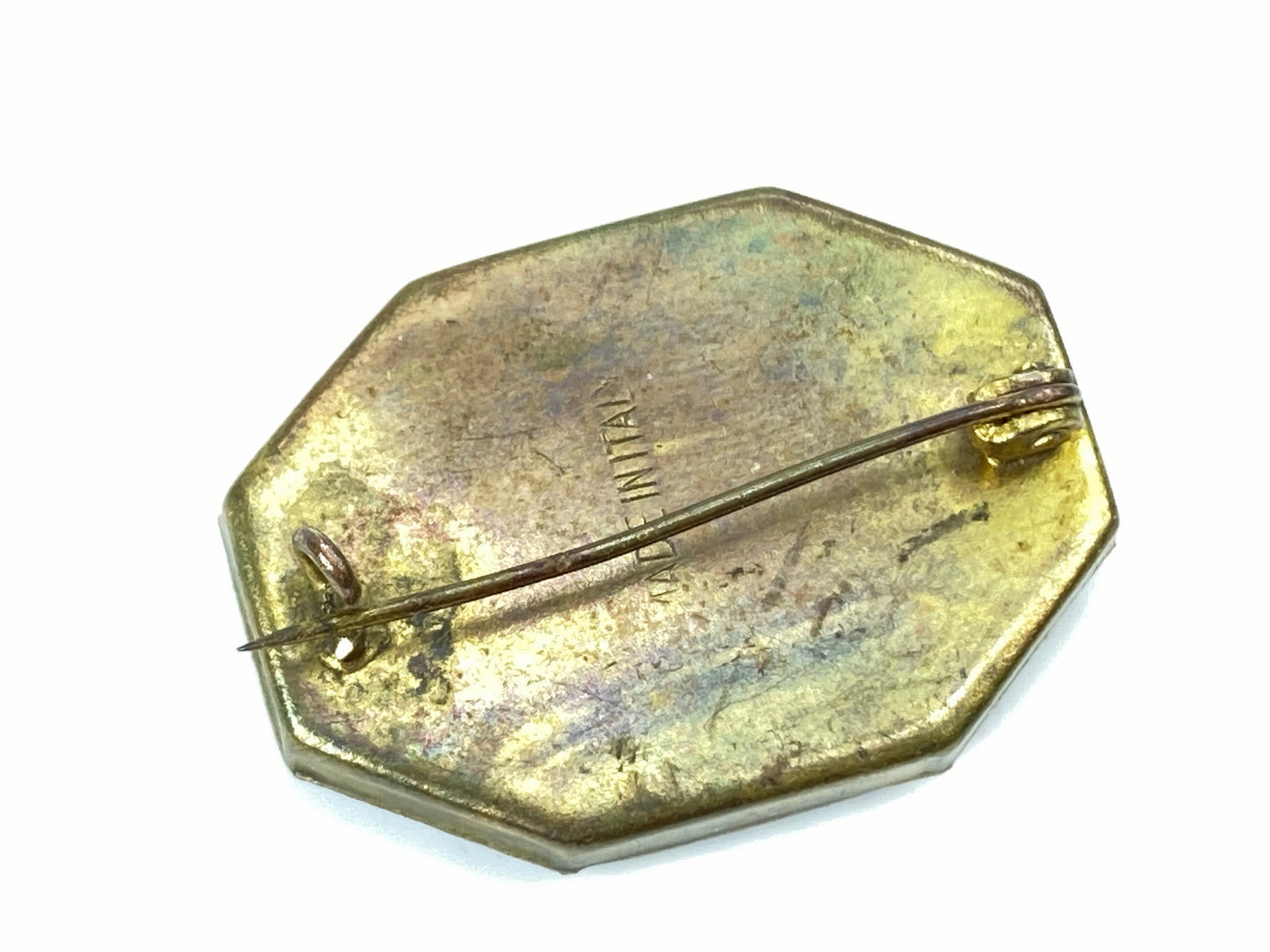 Italy Handmade Micro Mosaic Floral Arranged Tesserae Beaded Gold Toned pin GS654