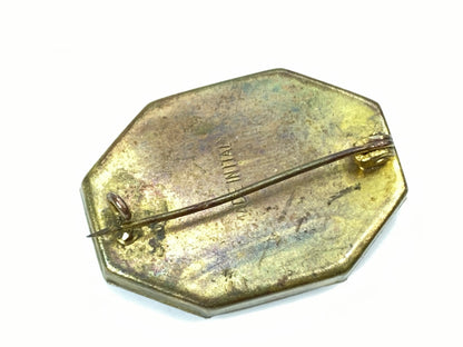 Italy Handmade Micro Mosaic Floral Arranged Tesserae Beaded Gold Toned pin GS654