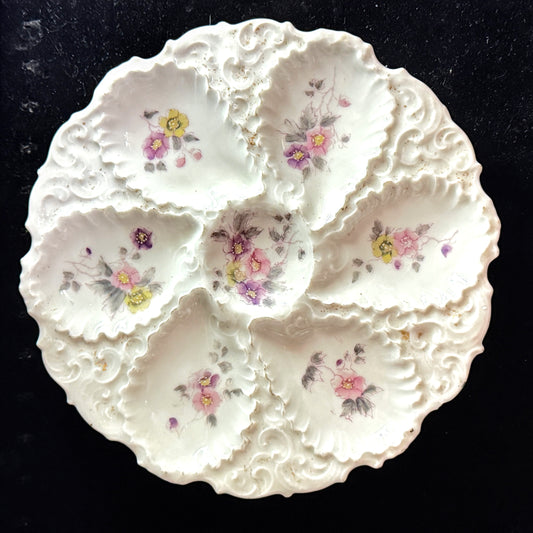 Antique Limoges Oyster Plate Floral Relief Embossed Wells A893