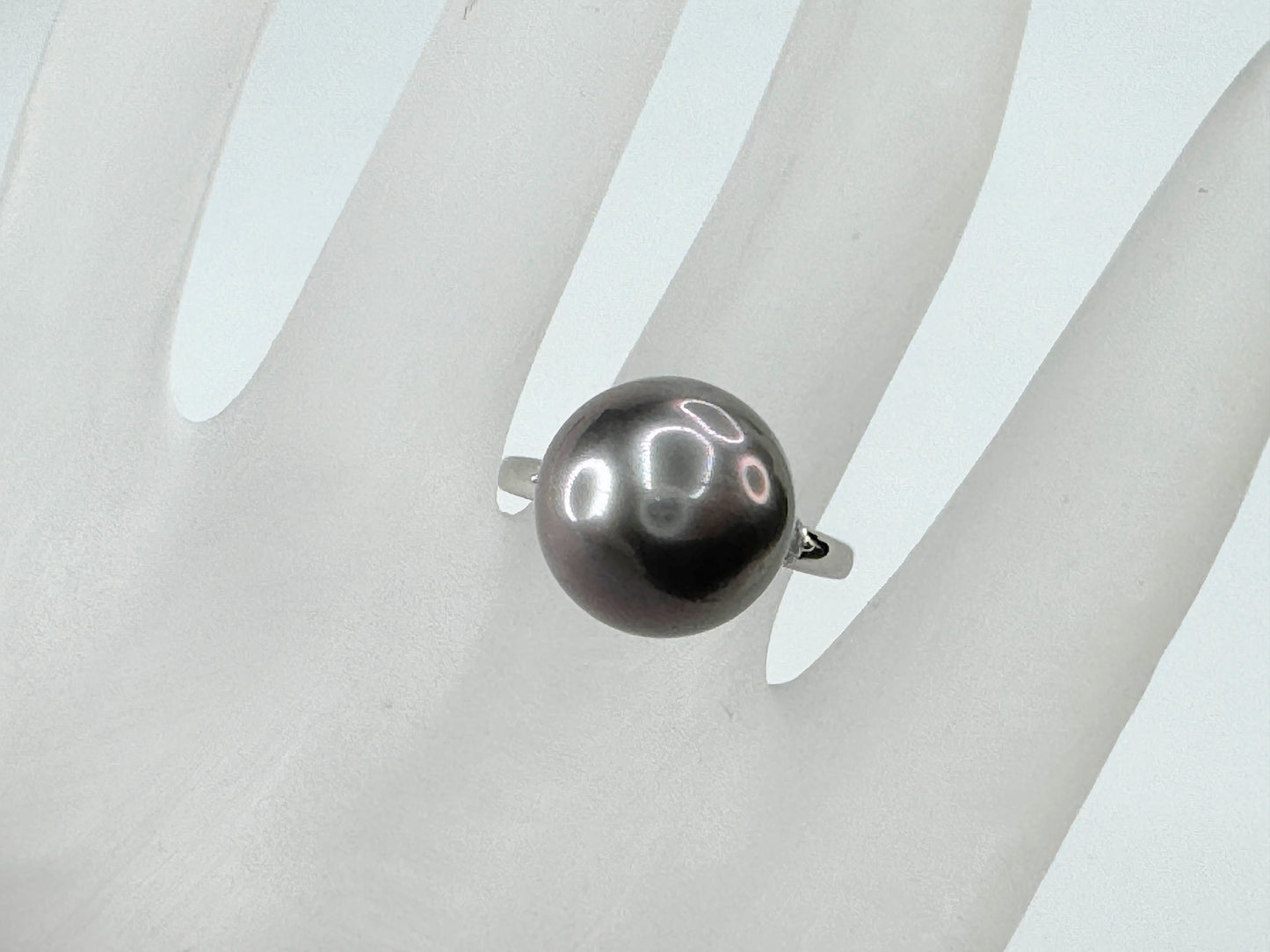 Platinum 13.1mm Saltwater Black Pearl Diamond ring 6.5g s8 JR9395