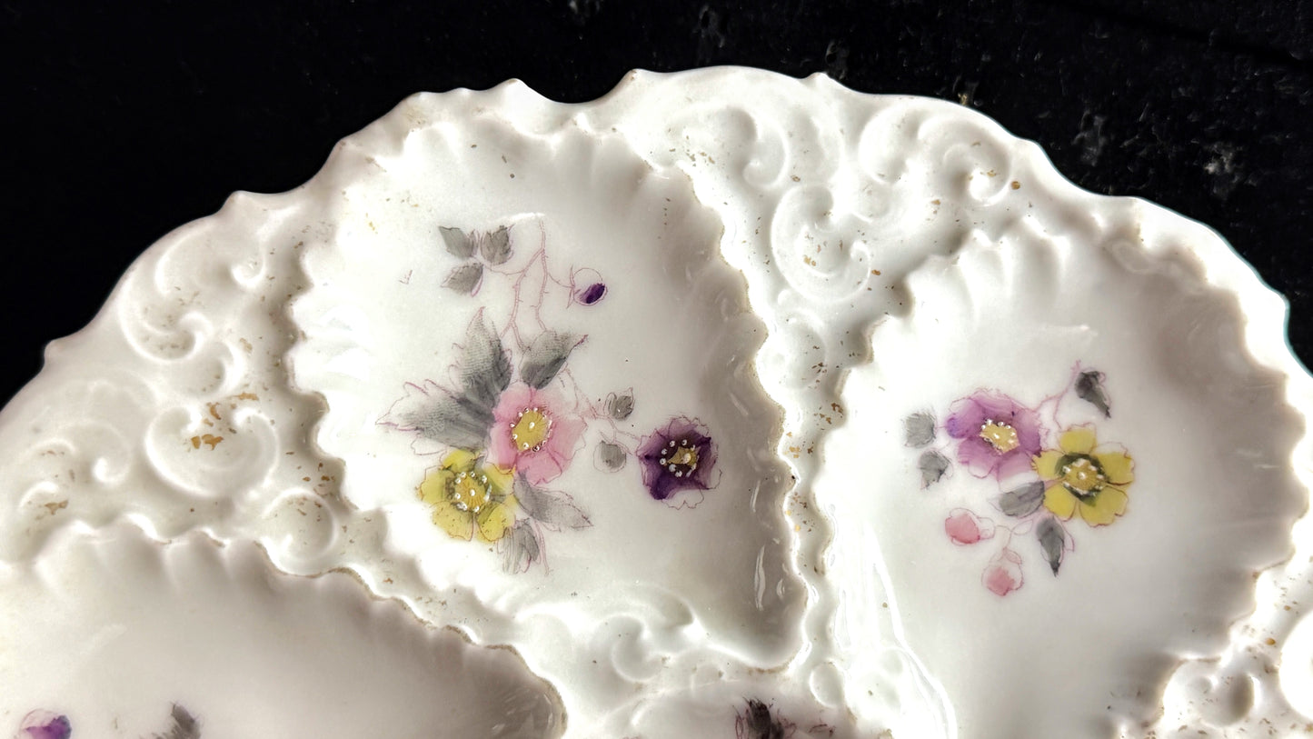 Antique Limoges Oyster Plate Floral Relief Embossed Wells A893