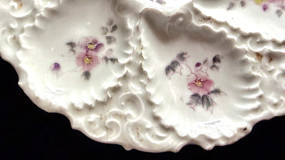 Antique Limoges Oyster Plate Floral Relief Embossed Wells A893