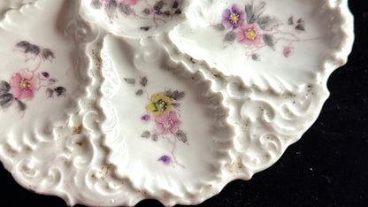 Antique Limoges Oyster Plate Floral Relief Embossed Wells A893