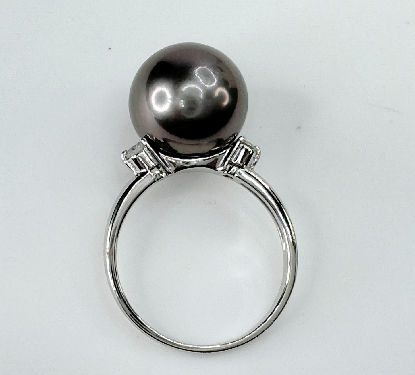 Platinum 13.1mm Saltwater Black Pearl Diamond ring 6.5g s8 JR9395