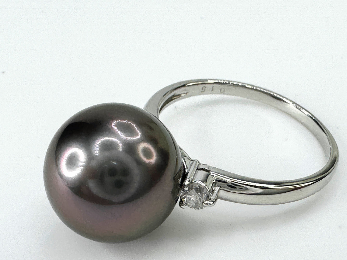 Platinum 13.1mm Saltwater Black Pearl Diamond ring 6.5g s8 JR9395