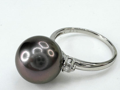 Platinum 13.1mm Saltwater Black Pearl Diamond ring 6.5g s8 JR9395