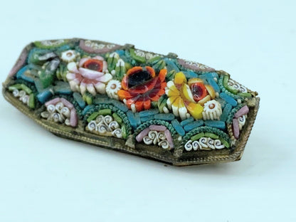 Antique Intricate Ornate Micro Mosaic Pin Brooch Italy Brass Micromosaic GS656