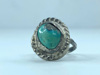 Native American Sterling silver Turquoise cabochon rope ring JR9350