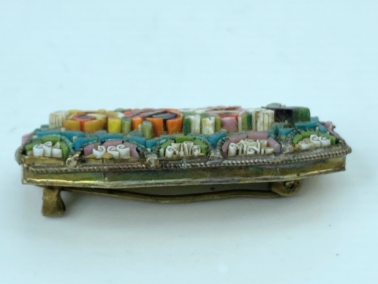 Antique Intricate Ornate Micro Mosaic Pin Brooch Italy Brass Micromosaic GS656