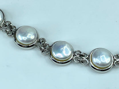 Tiffany & Co. Sterling silver Retired Iridesse Pearl bezel link bracelet JR382
