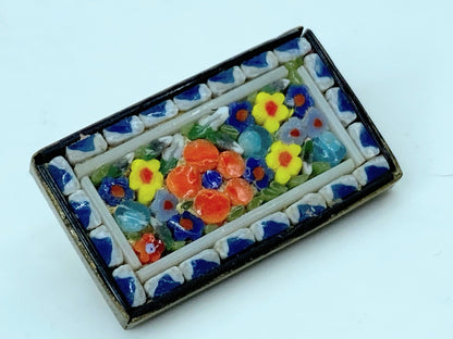 Italian Art Glass handmade Micro Mosaic Brooch in Gold Tone Setting 1 1/4" GS657