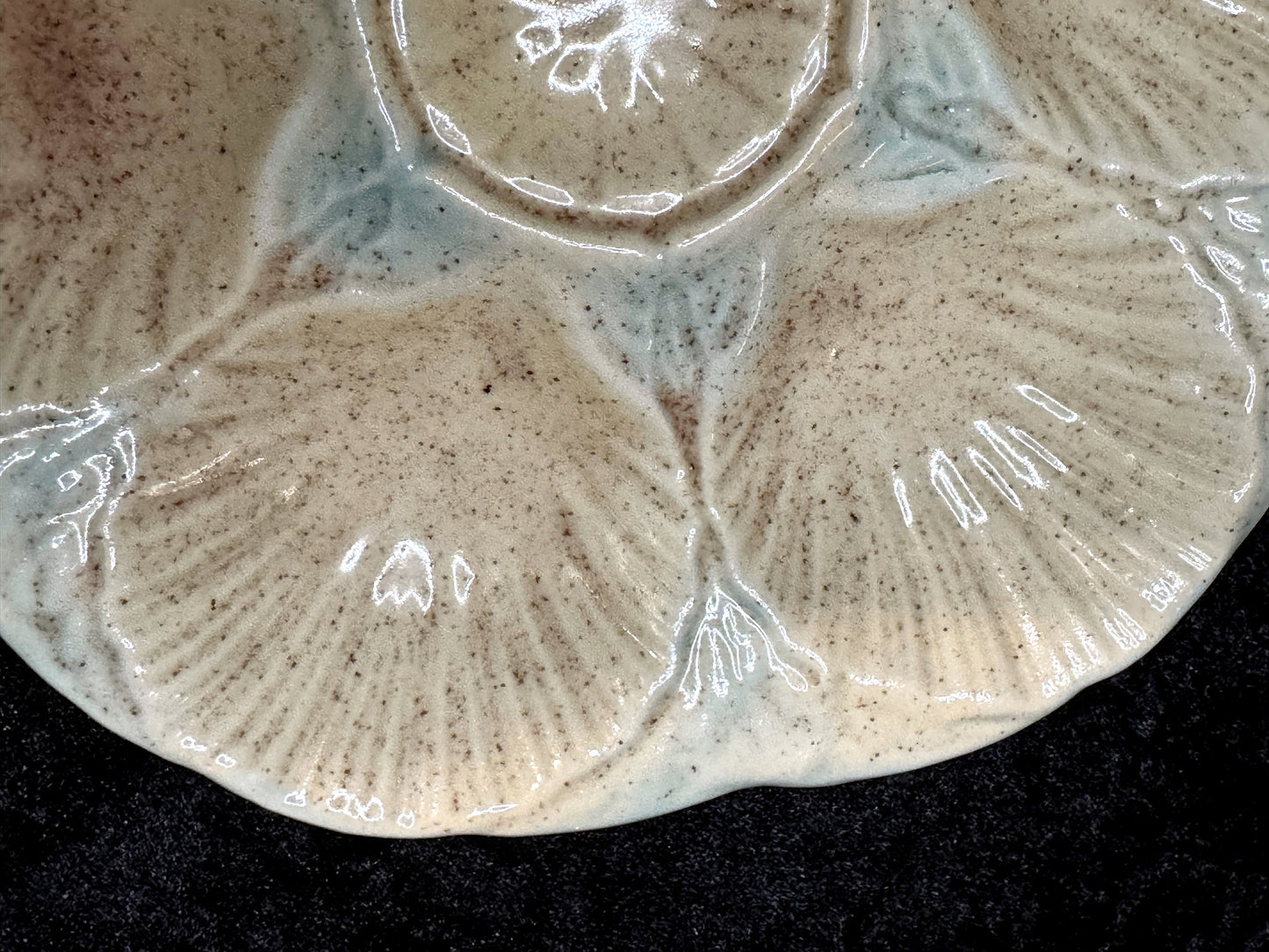 Antique 19th Century Majolica Oyster Plate Shell & Basketweave 9.5" Mint A936