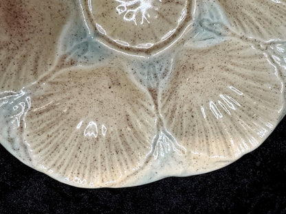 Antique 19th Century Majolica Oyster Plate Shell & Basketweave 9.5" Mint A936