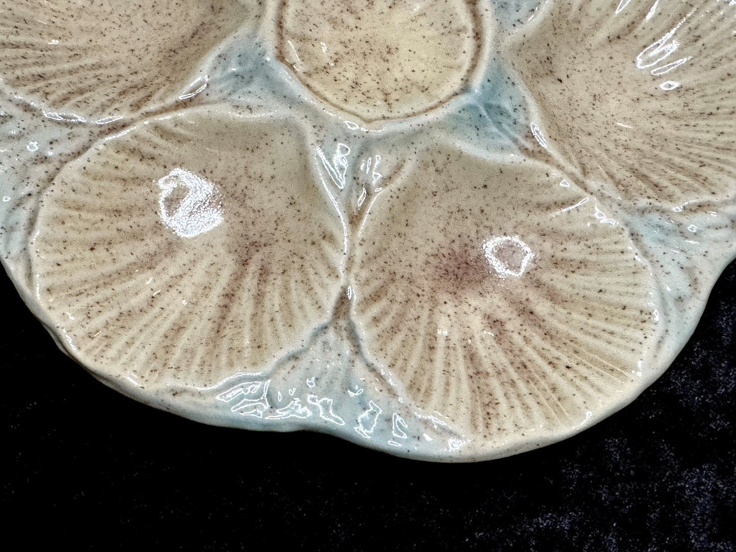 Antique 19th Century Majolica Oyster Plate Shell & Basketweave 9.5" Mint A936