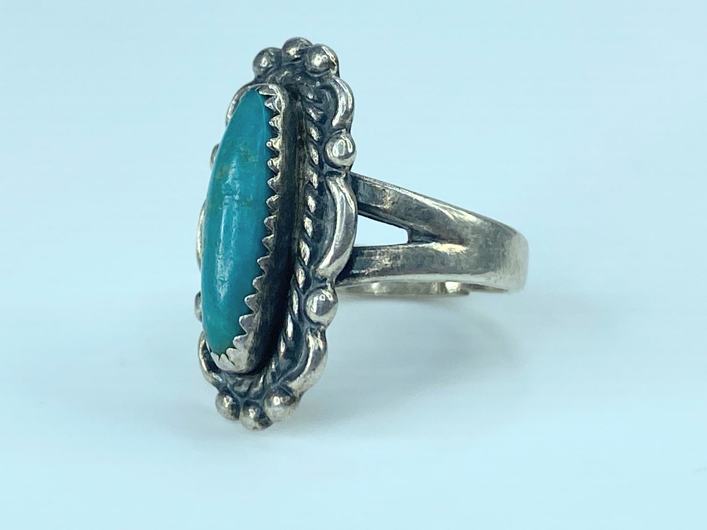 Native American Sterling silver Turquoise cabochon rope ring JR9350