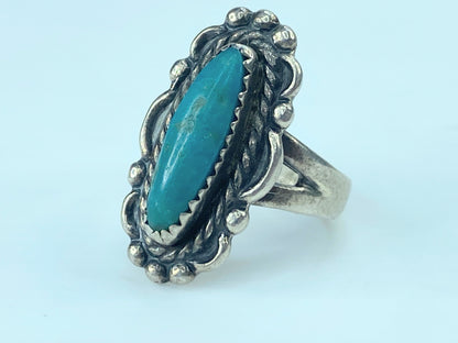 Native American Sterling silver Turquoise cabochon rope ring JR9350