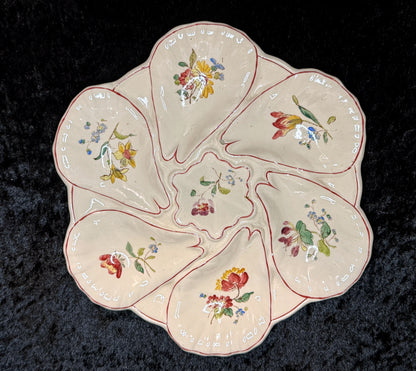 Antique French Longchamp Majolica Oyster Plate Beige Floral 9.75" A932