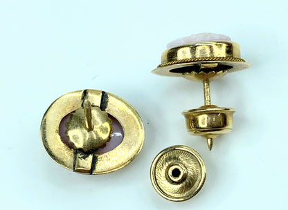 Art Deco 14K gold hand carved seashell Victoria grace matching set in box JR976