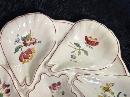 Antique French Longchamp Majolica Oyster Plate Beige Floral 9.75" A932