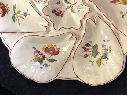 Antique French Longchamp Majolica Oyster Plate Beige Floral 9.75" A932