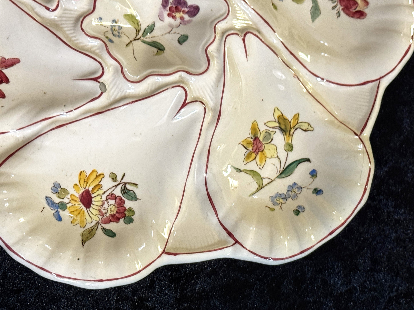 Antique French Longchamp Majolica Oyster Plate Beige Floral 9.75" A932