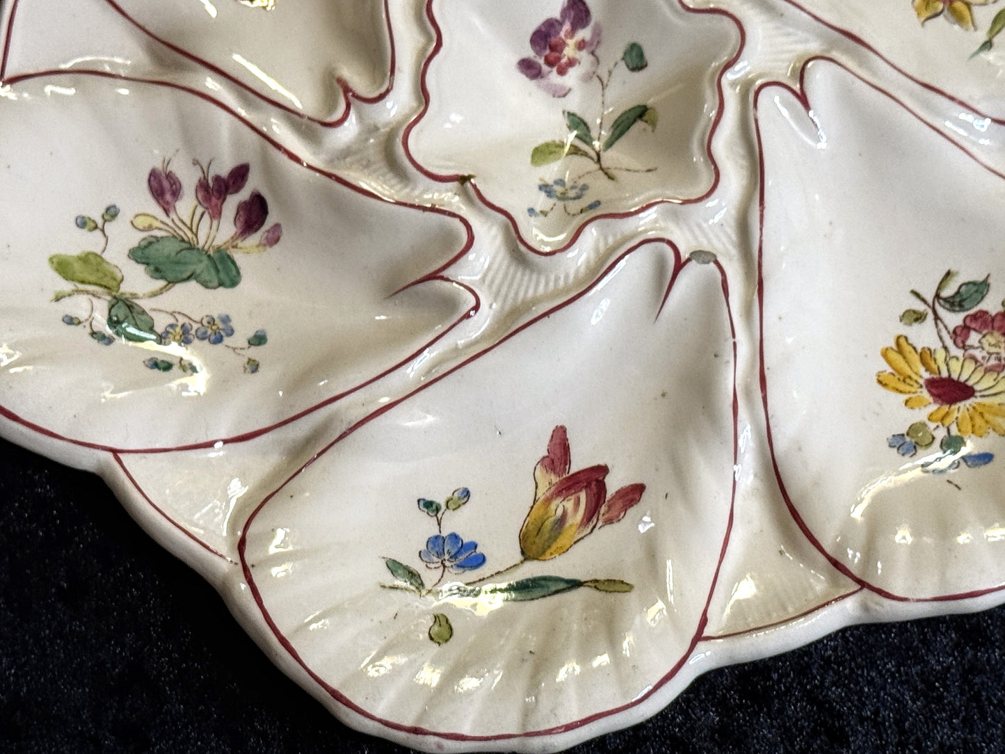 Antique French Longchamp Majolica Oyster Plate Beige Floral 9.75" A932