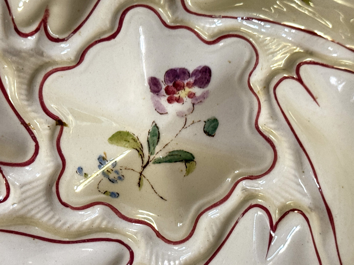 Antique French Longchamp Majolica Oyster Plate Beige Floral 9.75" A932