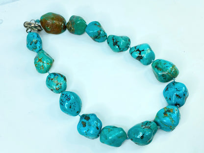 Turquoise Nugget Sterling Silver Necklace - Handmade Native American 24" JR977
