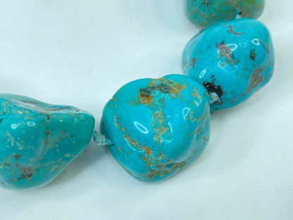 Turquoise Nugget Sterling Silver Necklace - Handmade Native American 24" JR977