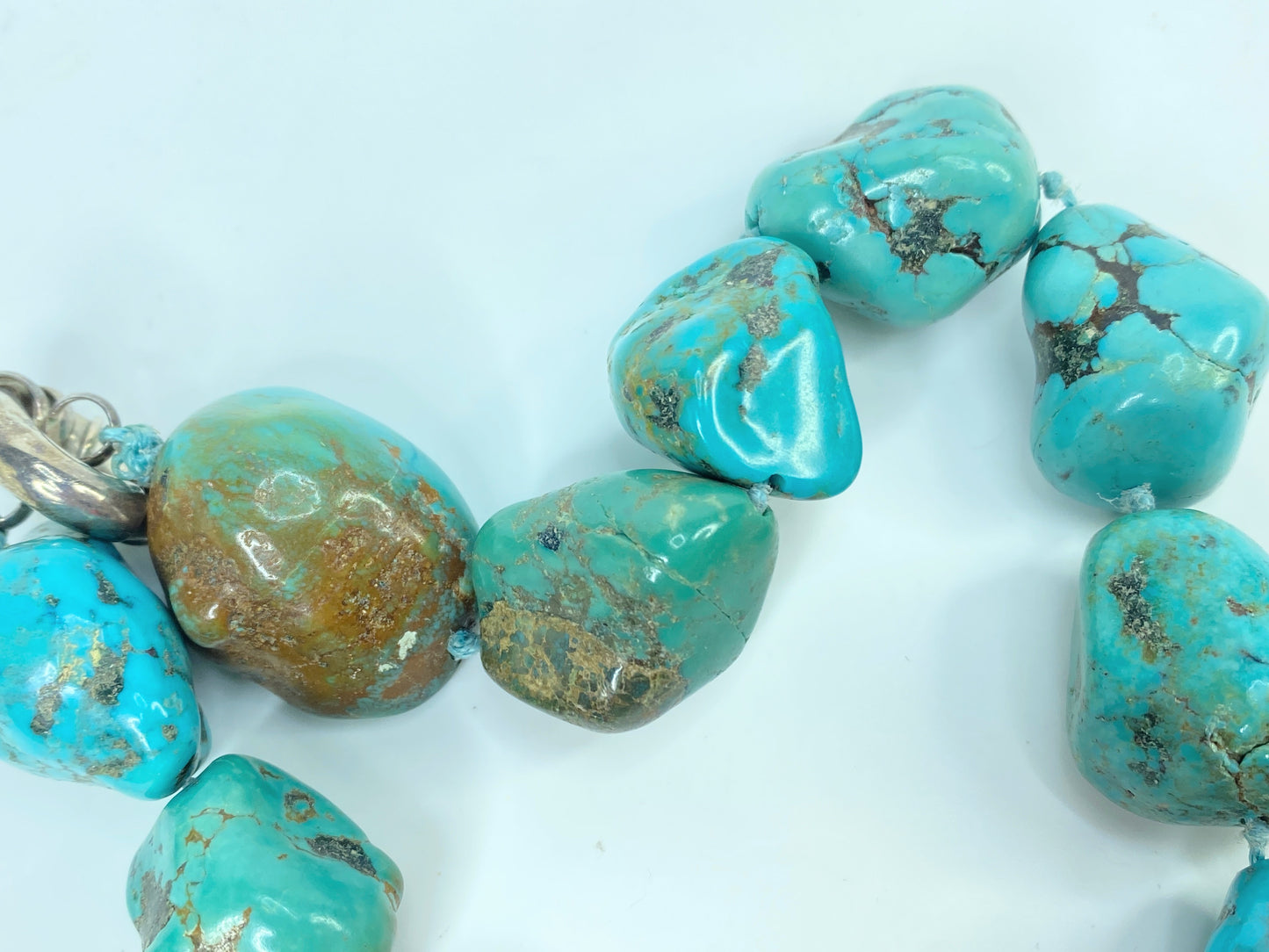 Turquoise Nugget Sterling Silver Necklace - Handmade Native American 24" JR977