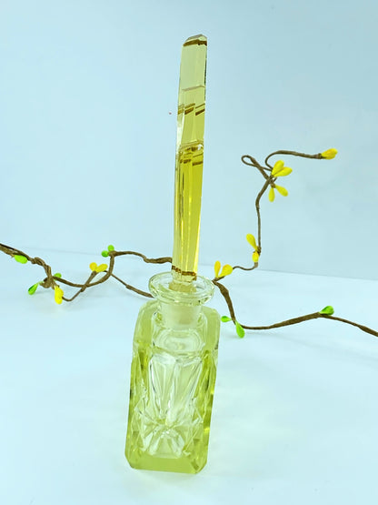 c1950's Art Glass yellow transparent crystal perfume glass bottle 6 1/4"