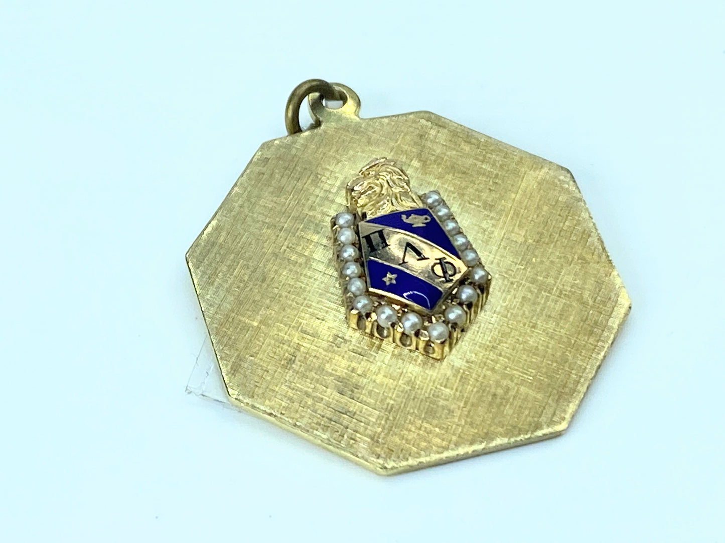 14K Navy blue enamel Seed pearl Pi Lambda Phi fraternity badge pendant JR9172