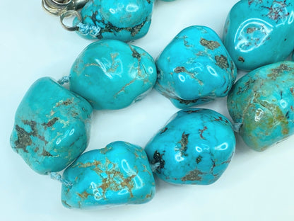 Turquoise Nugget Sterling Silver Necklace - Handmade Native American 24" JR977