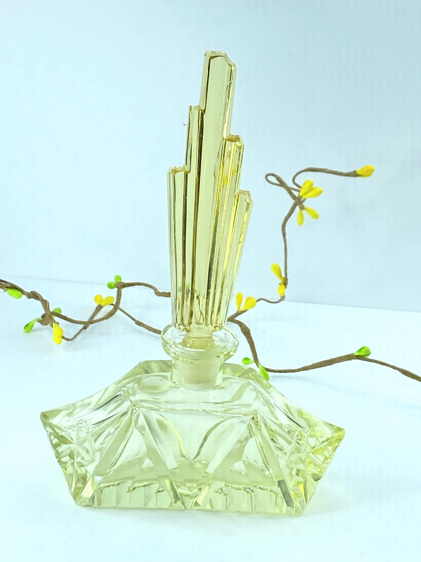 c1950's Art Glass yellow transparent crystal perfume glass bottle 6 1/4"