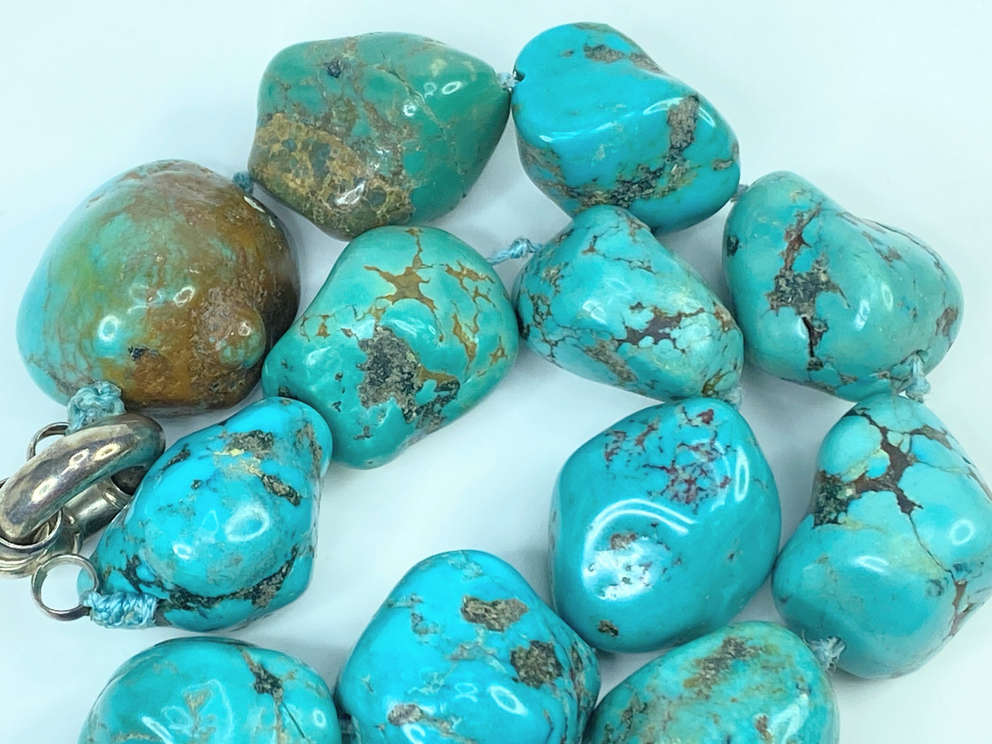 Turquoise Nugget Sterling Silver Necklace - Handmade Native American 24" JR977