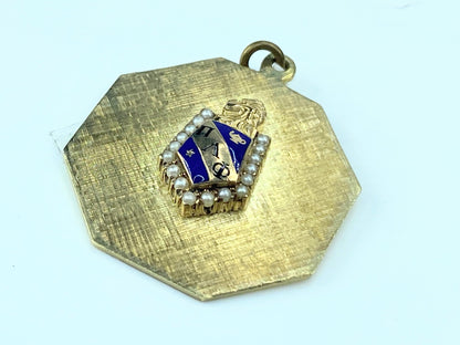 14K Navy blue enamel Seed pearl Pi Lambda Phi fraternity badge pendant JR9172