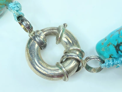 Turquoise Nugget Sterling Silver Necklace - Handmade Native American 24" JR977