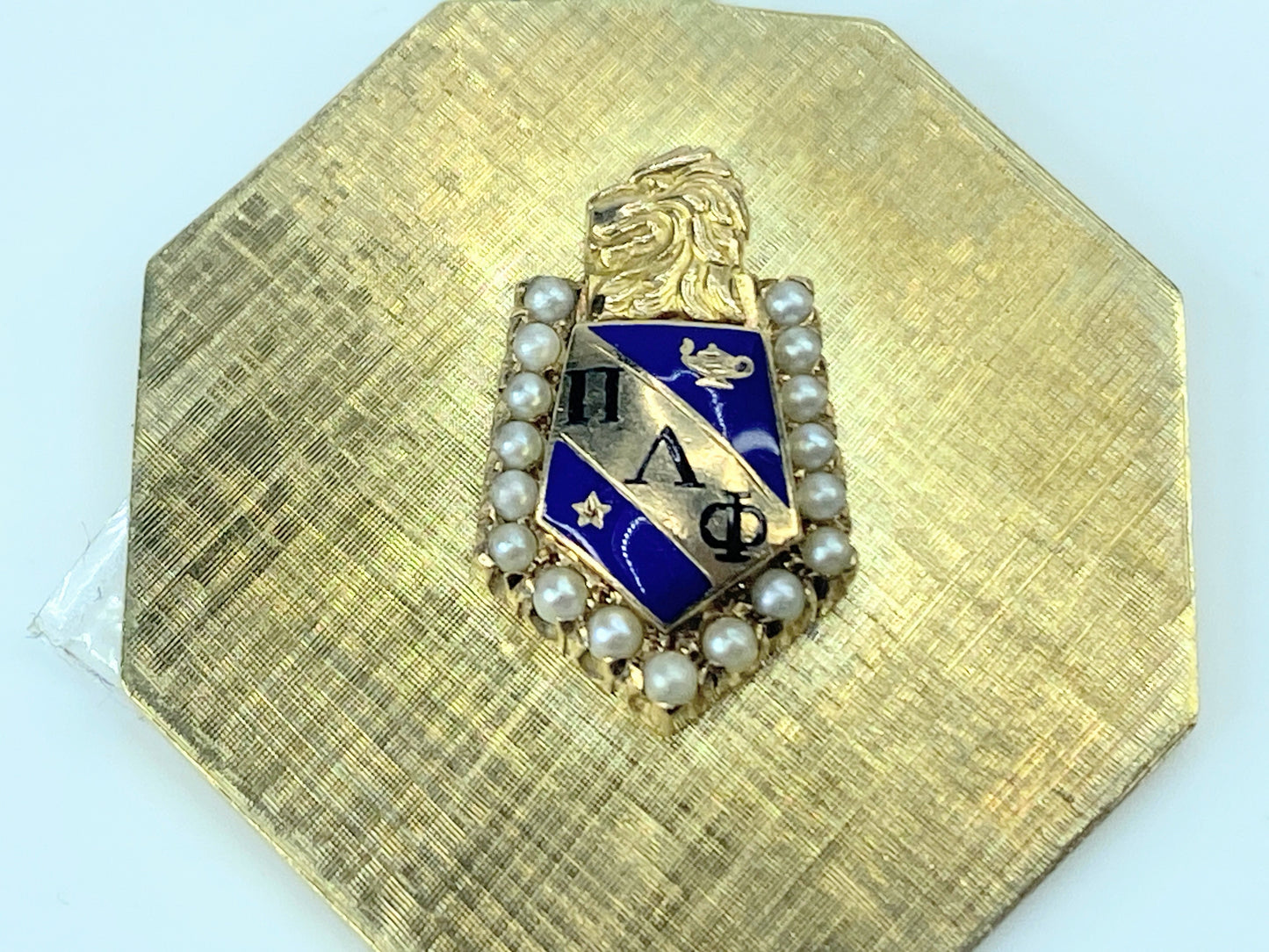 14K Navy blue enamel Seed pearl Pi Lambda Phi fraternity badge pendant JR9172