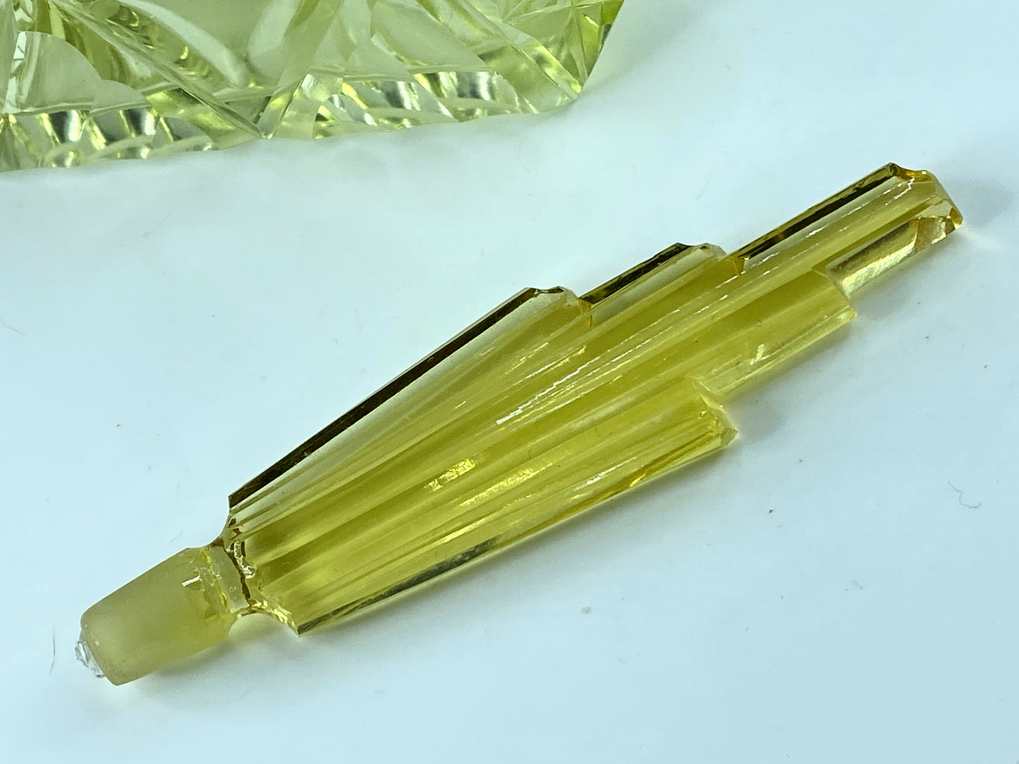 c1950's Art Glass yellow transparent crystal perfume glass bottle 6 1/4"