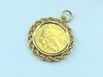 2001's 50 yuen 1/10oz Panda gold coin in 14K rope link bezel pendant 5.4g JR9173