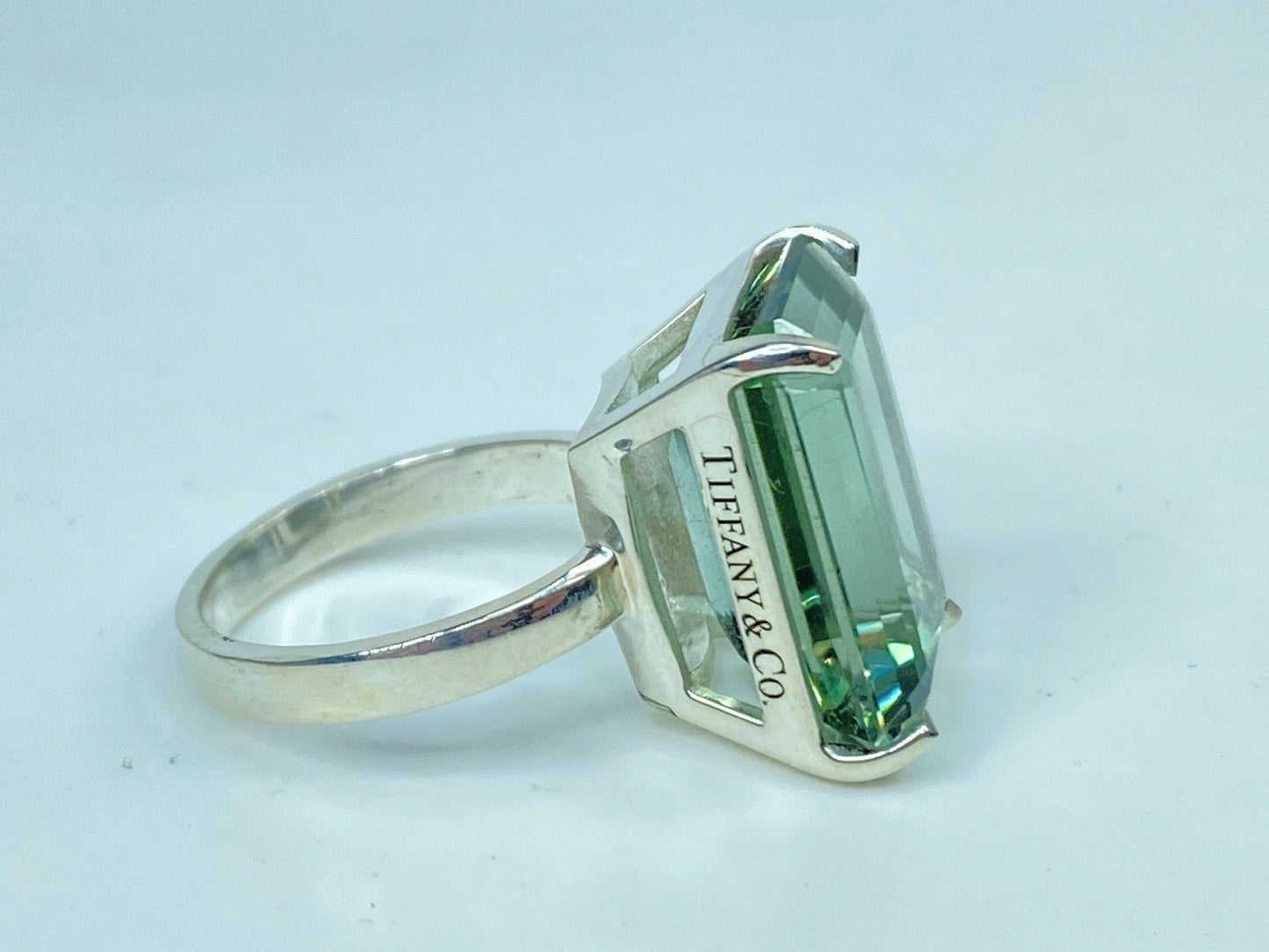 Vintage Tiffany Green Amethyst Ring 10 Carat Emerald Cut Prasiolite 7.3g JR978